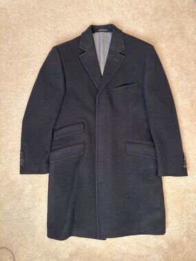 Calvin Klein Men's Black Wool Cashmere Overcoat Topcoat 38S